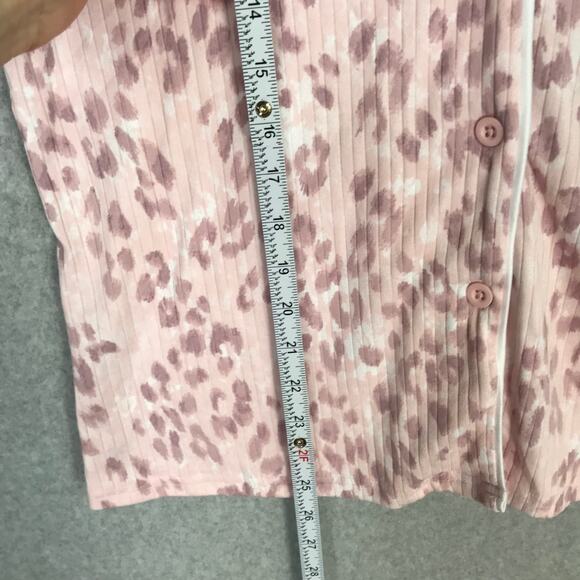 Tahari Shirt Womens Large Pink Leopard Ribbed Button Sleep Pajama PJs Soft Cozy - Picture 5 of 9